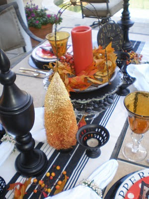 Orange black and white Halloween Tablescape - Karins Kottage