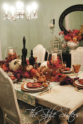 Orange and white pumpkins, Thanksgiving table, The Style Sisters
