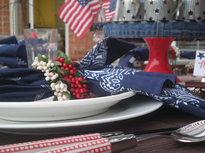 red white and blue tablescape, Bandana Napkins, Memorial Day Table decor, 4th of July table decor,  Red white and Blue