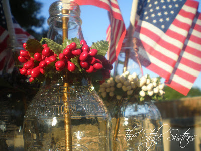Root Beer bottles, red white and blue tablescape, Memorial Day Table decor, 4th of July table decor,  Red white and Blue