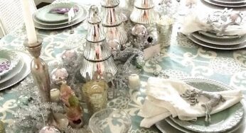 Sparkly Silver Blue and White Christmas Tablescape