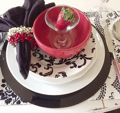 Red black and white Valentine tablescape