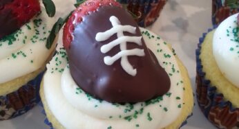 Chocolate dipped strawberry football cupcakes