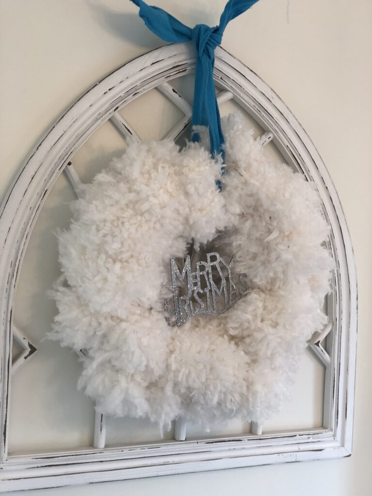 White fluffy yarn wreath easy to make