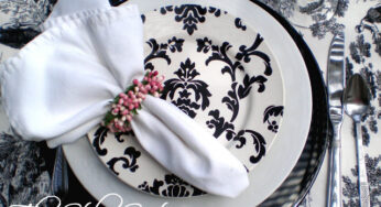 Black and White Toile Tablescape with a touch of pink