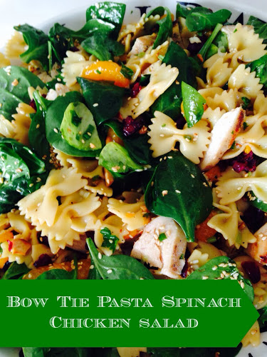 Bow tie pasta spinach salad with grilled chicken