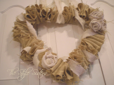 Valentine burlap wreath, burlap ruffle wreath, valentine decor, beachy wreath, cottage chic wreath