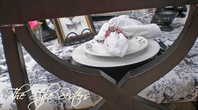Black and white Toile Tablescape, The Style Sisters, Valentine Tablescape