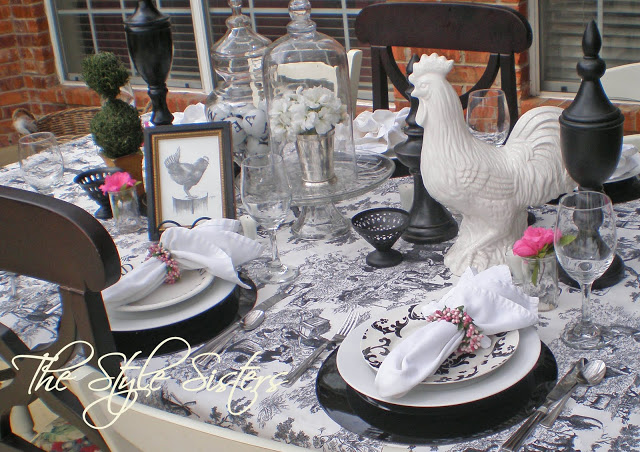 Black and White Toile tablescape, French Tablescape, Valentine Tablescape