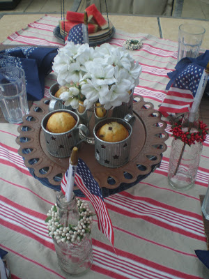red white and blue tablescape, Country Tablescape, Memorial Day Table decor, 4th of July table decor,  Red white and Blue