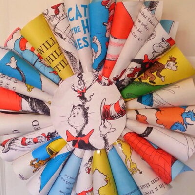 Dr. Suess Wreath DIY- Made from Dr. Suess books
