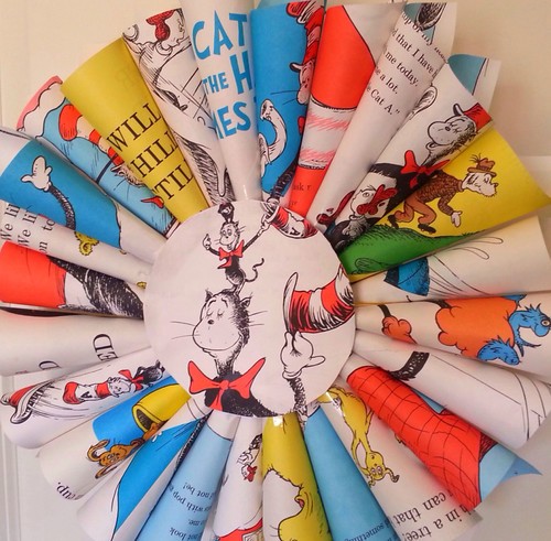 Dr. Suess Wreath DIY- Made from Dr. Suess books