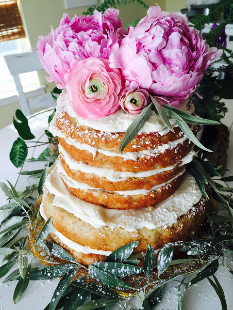 Banana Cake with cream cheese frosting, Naked Banana Cake with Fresh Flowers