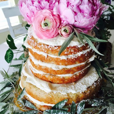 Naked Banana Cake with Fresh Flowers! Super Moist and delicious!