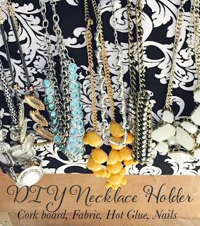 Tired of necklaces strewn everywhere? Make this cheap and easy Necklaceholder out of cork board and fabric!