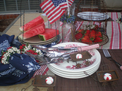 RUSTIC RED WHITE AND BLUE TABLESCAPE- Pottery Barn silverware