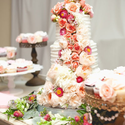 Wedding Cake with Fresh Flowers Cascading
