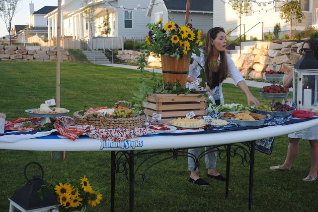 Stand up paddle board buffet table, summer party by the lake