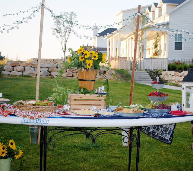 Summer party by the lake, paddle board buffet table, How to set up a party by the lake