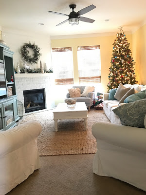 Light colored family room for Christmas 