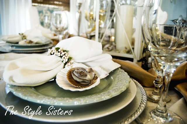 gorgeous beachy tablescape using sea shells