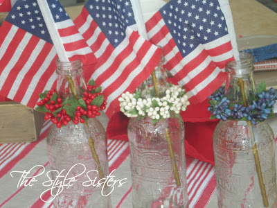 Root Beer Bottle Centerpiece- The Style Sisters, Red White and Blue Tablescape