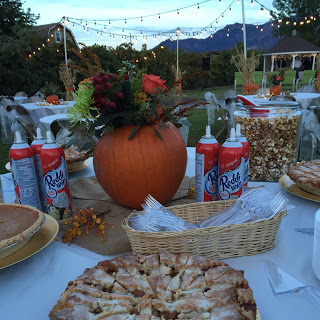 Serve pie at outdoor rustic wedding reception at home