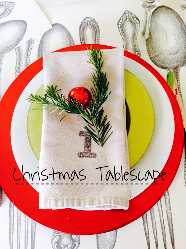 Red and lime green Christmas tablescape Karins Kottage