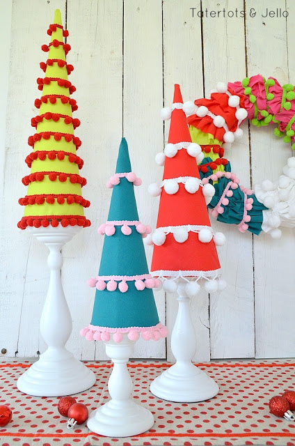 pom pom Christmas trees- Tater Tots and Jello