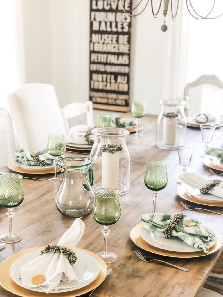 Green and gold St. Patrick's day tablescape