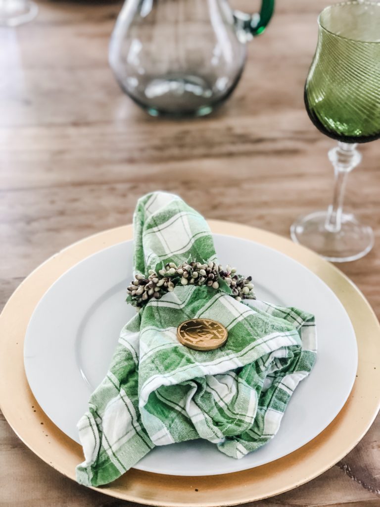 Green and white plaid napkin for St Patrick's day 