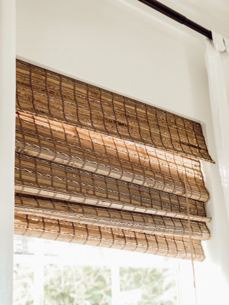 Bamboo shades in the dining room