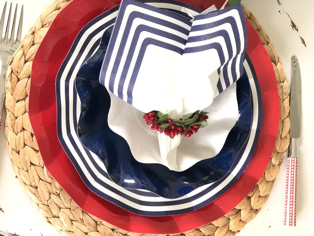 Memorial Day BBQ Decorations Food Ideas Red white and blue ruffled edge paper plates by sophistaplate 