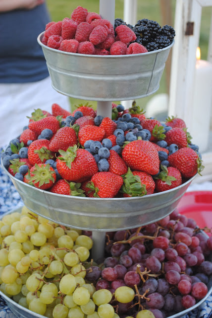 Fruit in a 3-tier galvanized tray
