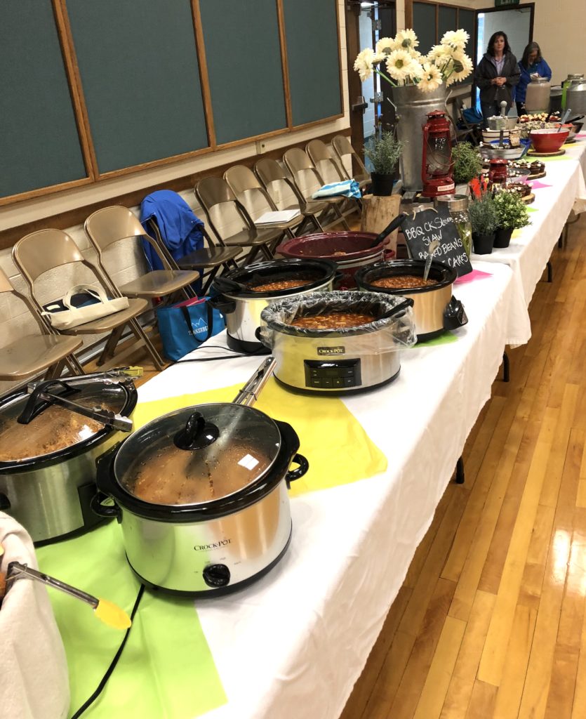 Indoor camp party buffet table