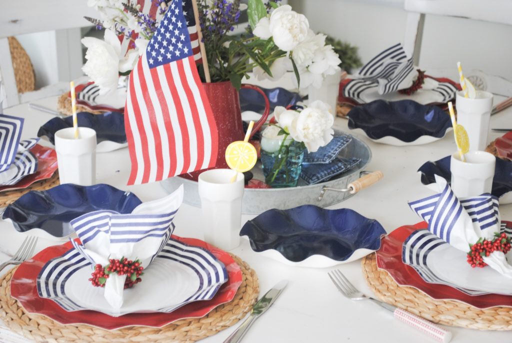 ruffled paper plates help to create this red white and blue tablescape