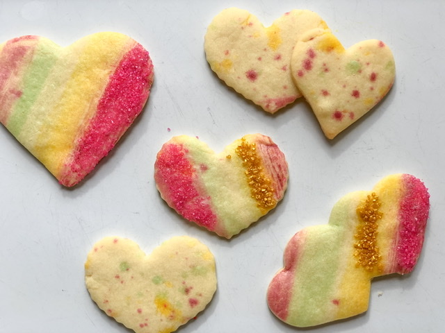 striped water colored heart shaped valentine cookies