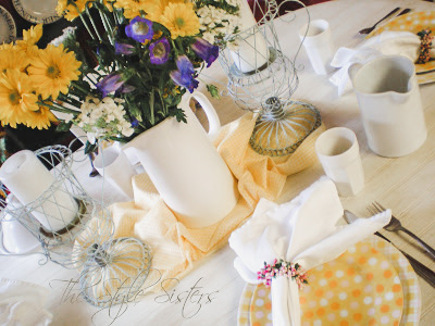 Yellow pink white polka dot tablescape