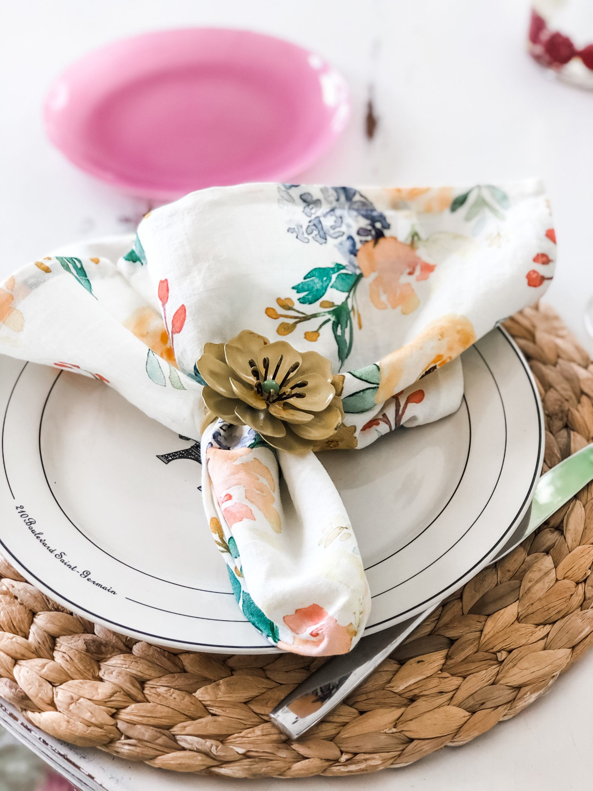 Spring tablescape using grocery store flowers