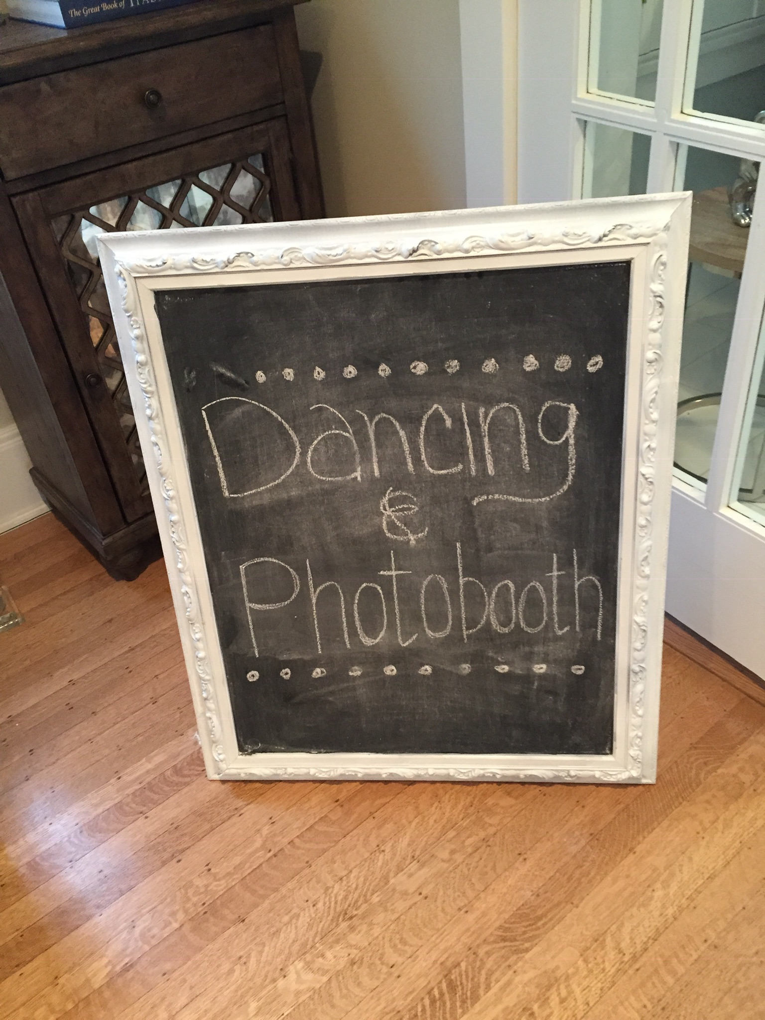 Chalkboard to point out dancing and photo booth