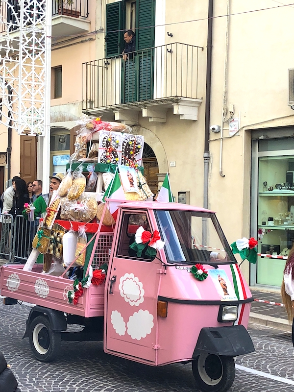 Pink ape float at the  Festival Patronale in Casoli, Italy