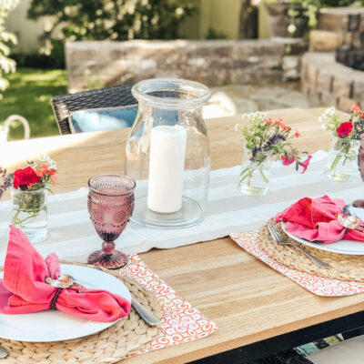 Outdoor dinner for two in backyard