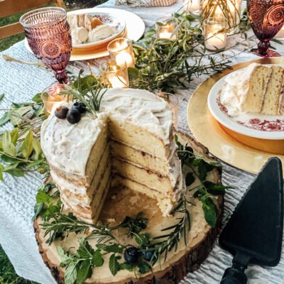 Romantic outdoor grilled dinner dessert- Layered lemon cake