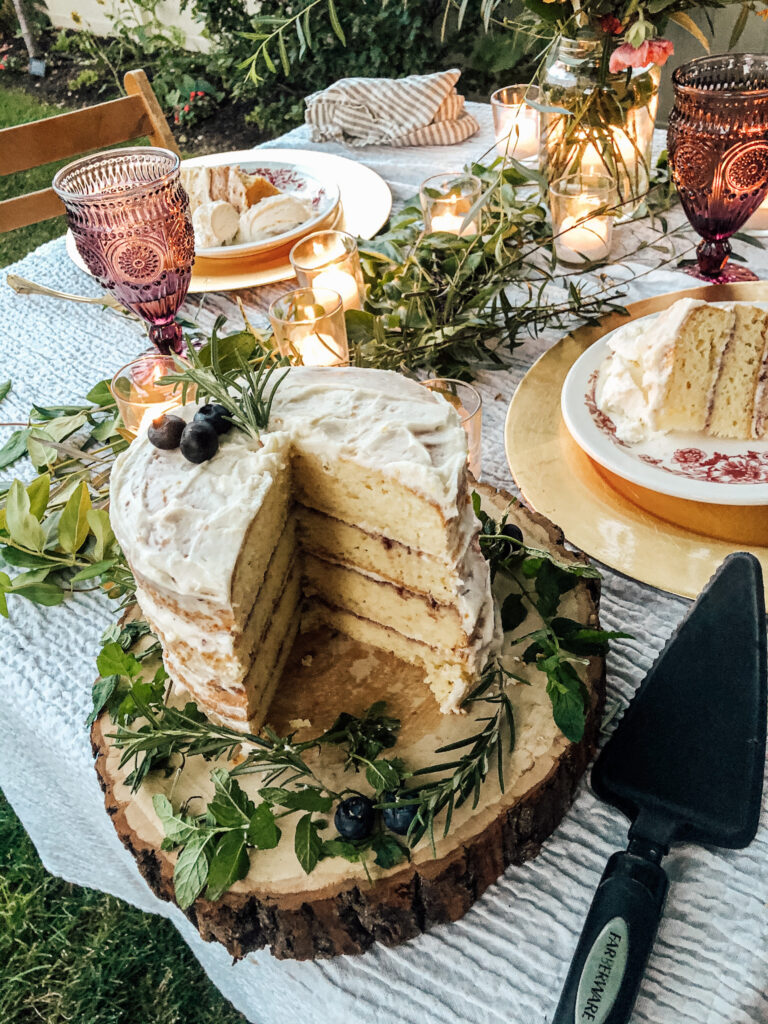 Romantic outdoor grilled dinner dessert- Layered lemon cake