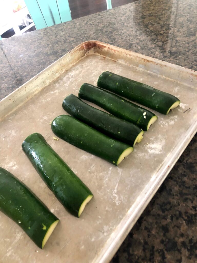 Zucchini turkey boats recipe-  roasting in oven