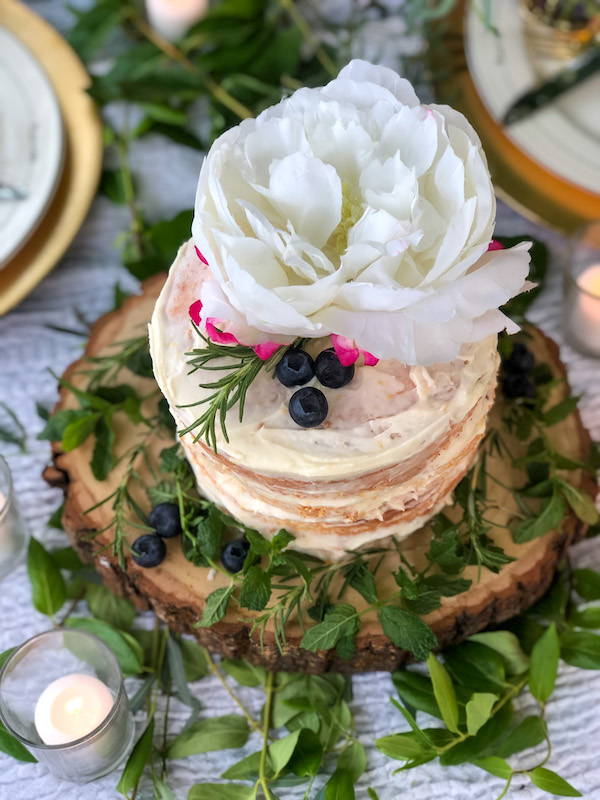 Layered lemon and raspberry cake for Romantic outdoor grilled dinner dessert