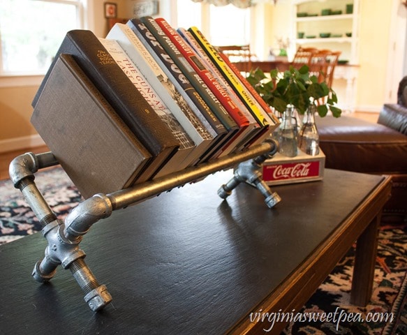 Industrial book shelf made of pipes- Karins Kottage Centerpiece Wednesday July 15