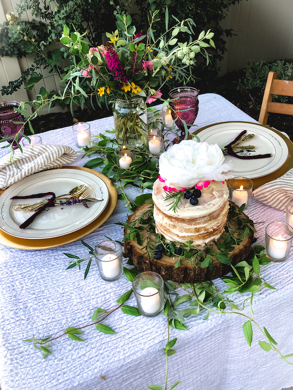 Romantic outdoor grilled dinner dessert