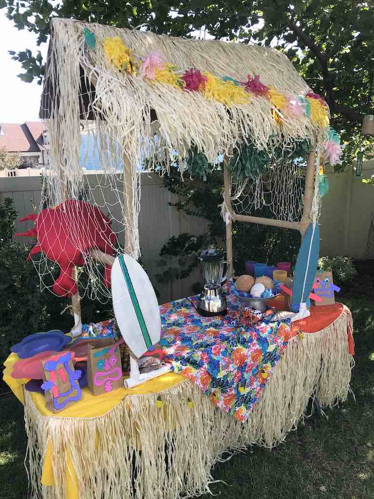 DIY Tiki Bar and surf party in backyard complete