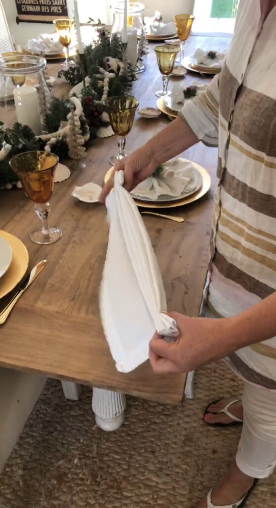 Accordion fold napkin for Coastal Christmas napkin rings